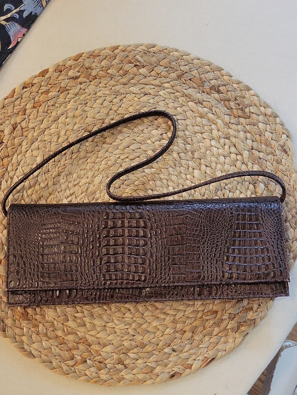 Aldo Dark Brown Croc-Embossed Shoulder Bag Clutch East West